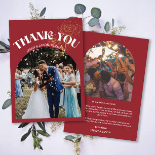 Carte de remerciements photo Mariage rouge Retro à