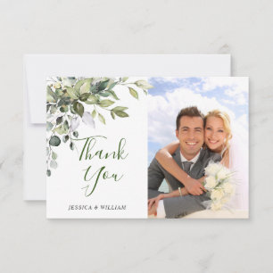 Carte De Remerciements PHOTO Mariage simple et élégante Eucalyptus