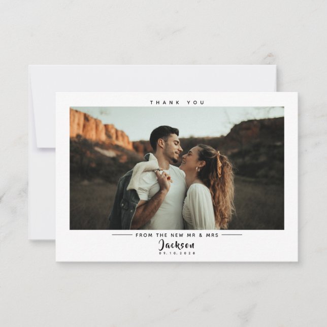 Carte de remerciements photo Mariage simple et mod (Devant)