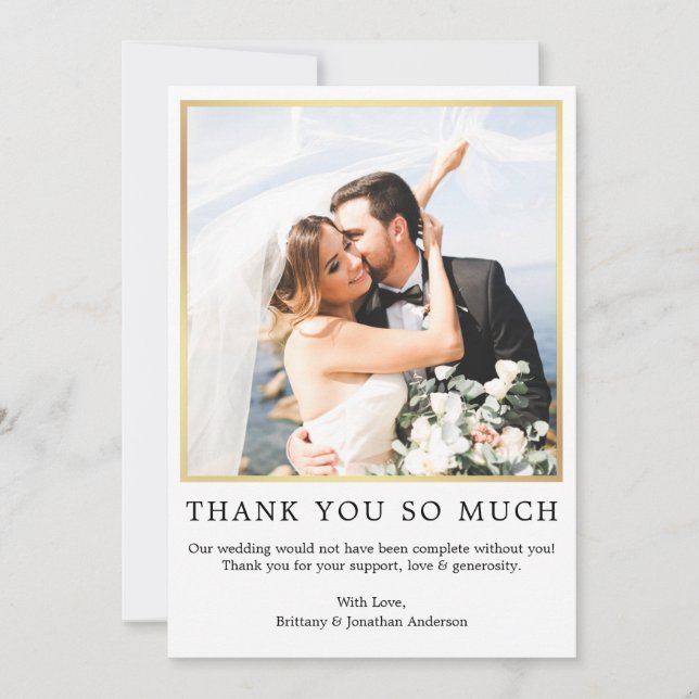 Carte De Remerciements Photo Mariage simple moderne tellement d'or (Devant)