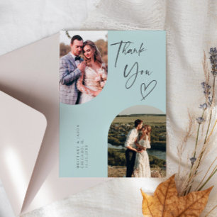 Carte De Remerciements Photo Mariage Turquoise à double arc