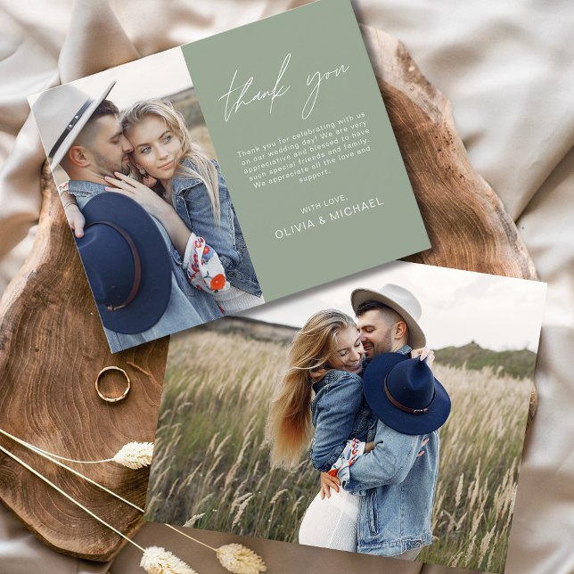Carte de remerciements photo Mariage vert Budget S (Créateur téléchargé)