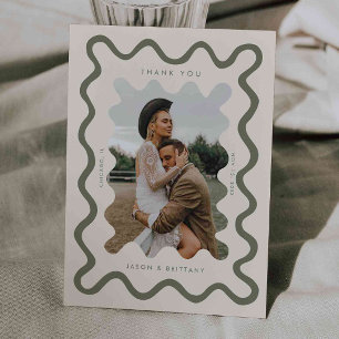 Carte De Remerciements Photo Mariage vert d'olive avec trait à main