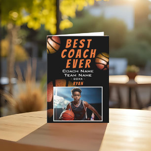 Carte De Remerciements Photo métallique de basketball Meilleur entraîneur