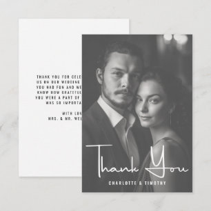 Carte De Remerciements Photo minimaliste Mariage noir blanc