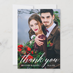 Carte De Remerciements Photo moderne de mariage de calligraphie blanche