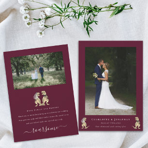 Carte De Remerciements Photo moderne Dinosaur Thème Mariage Crème Bourgog