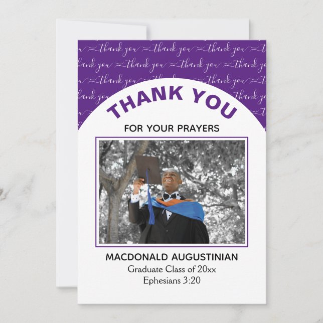 Carte de remerciements photo moderne Purple Gradua (Devant)