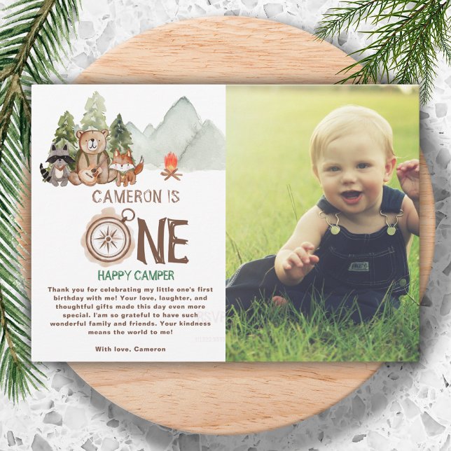 Carte De Remerciements Photo One Happy Camper Wonderland 1er anniversaire (Créateur téléchargé)