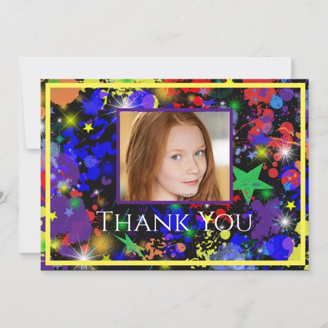 Carte de remerciements photo Paint Splatter Neon (Devant)