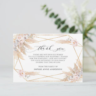 Carte De Remerciements Photo Pampas Floral Rose Grass En Mémoire Amoureus