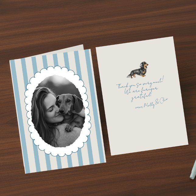 Carte De Remerciements Photo personnalisée Bleu rayé pour animaux de comp (Send many thanks with a personalized touch! )