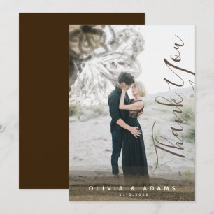 Carte De Remerciements Photo personnalisée Chic Gold Floral Mariage Abstr