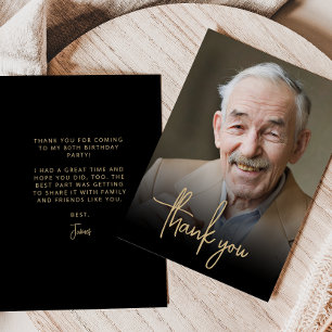 Carte De Remerciements Photo personnalisée Gold Script 80e fête d'anniver
