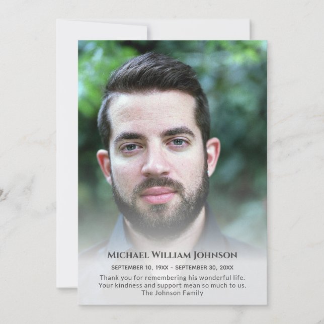 Carte De Remerciements Photo personnalisée Mémorial de deuil Sympathie (Devant)