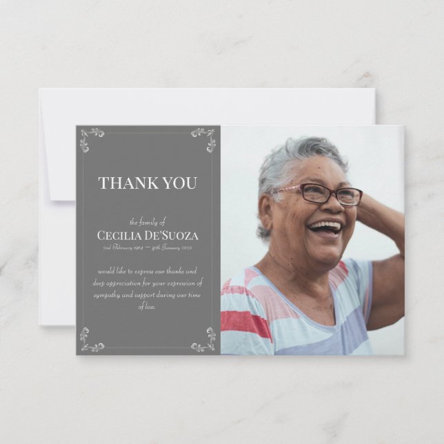 Carte De Remerciements Photo personnalisée Sympathy Funeral Dark Grey (Devant)