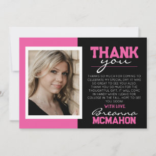 Carte de remerciements photo Pink & Black Graduati