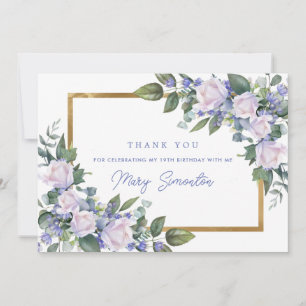 Carte De Remerciements Photo plat anniversaire 19 ans floral bleu blanc