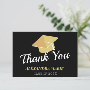 Carte De Remerciements Photo Pom-pom girl Black Gold White graduation T