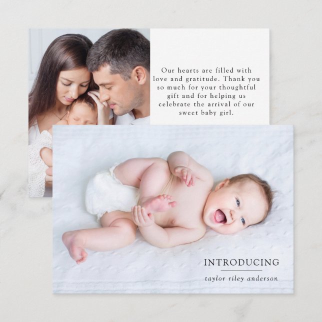 Carte De Remerciements Photo Présentation des statistiques de naissance N (Devant / Derrière)