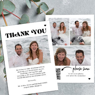 Carte De Remerciements Photo QR code bold typographie mariage