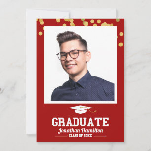 Carte de remerciements photo Red Gold Graduation