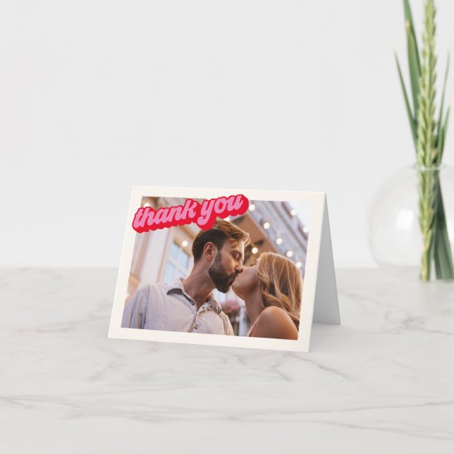 Carte De Remerciements Photo Rétro Moderne Groovy Rose Rouge Gras (Devant)