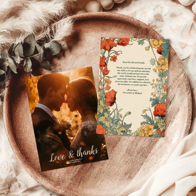 Carte De Remerciements Photo Romantique Art nouveau Mariage (Créateur téléchargé)