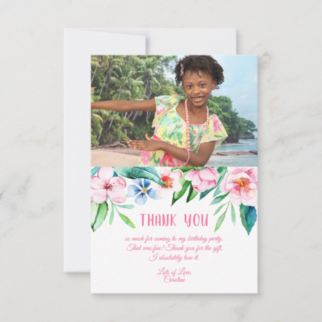 Carte De Remerciements Photo rose d'anniversaire florale tropicale hawaïe (Devant)
