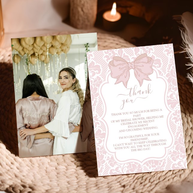 Carte De Remerciements Photo Rose Pâle Chinoiserie Floral Fête de Mariage (Créateur téléchargé)