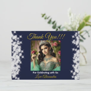 Carte De Remerciements Photo Royal Bleu Bohème Quinceañera Favori Espagno