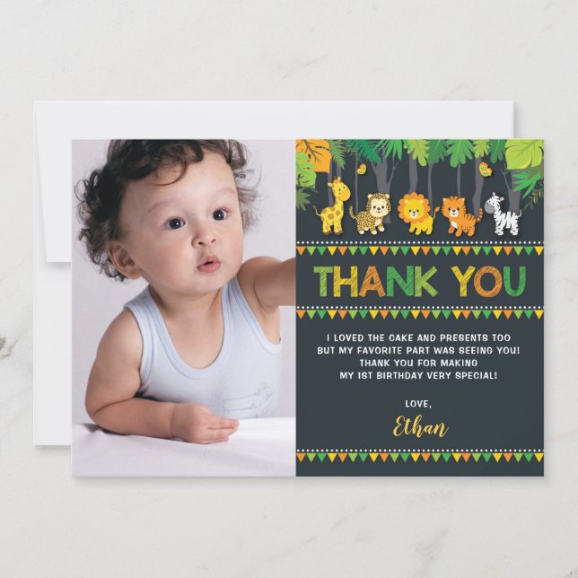 Carte De Remerciements Photo sauvage d'anniversaire de jungle de safari (Devant)