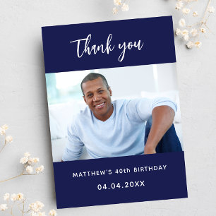 Carte De Remerciements Photo simple bleu marine pour anniversaire