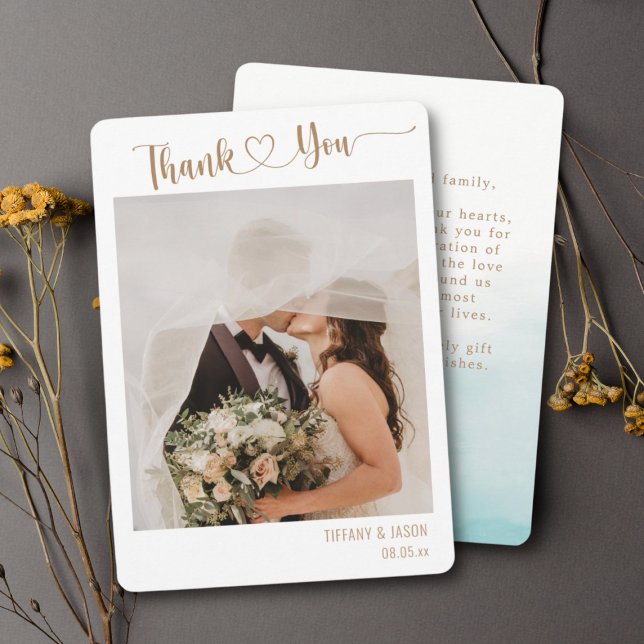 Carte De Remerciements Photo Simple Elegant Personnalisé Mariage Main Let (Créateur téléchargé)