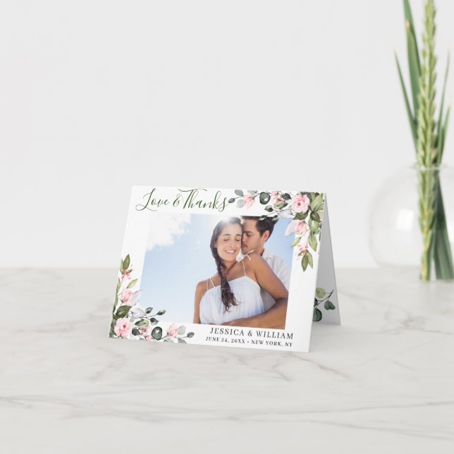 Carte De Remerciements Photo simple Eucalyptus Blush Rose Roses (Devant)