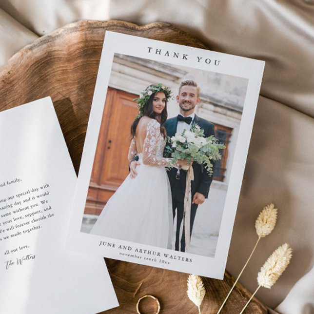 Carte De Remerciements Photo simple Mariage (Simple black and white wedding photo thank you card.)