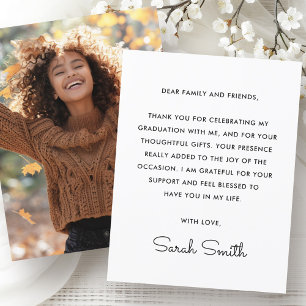 Carte De Remerciements Photo simple moderne graduation blanche