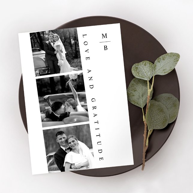 Carte De Remerciements Photo simple moderne Mariage noir et blanc (Créateur téléchargé)