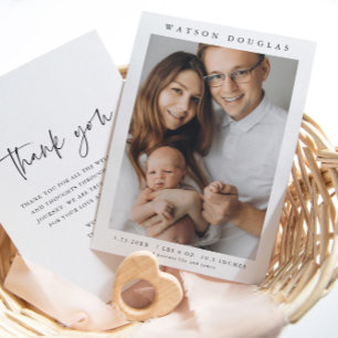 Carte De Remerciements Photo simple Naissance du nouveau-né