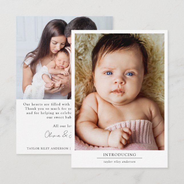 Carte De Remerciements Photo Statistiques de naissance Nouveau bébé (Devant / Derrière)
