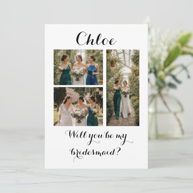 Carte De Remerciements  Photo Strip 3 Pictures Bridesmaid Proposal Card (Debout devant)