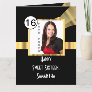 Carte De Remerciements Photo sweet sixteen noir et or