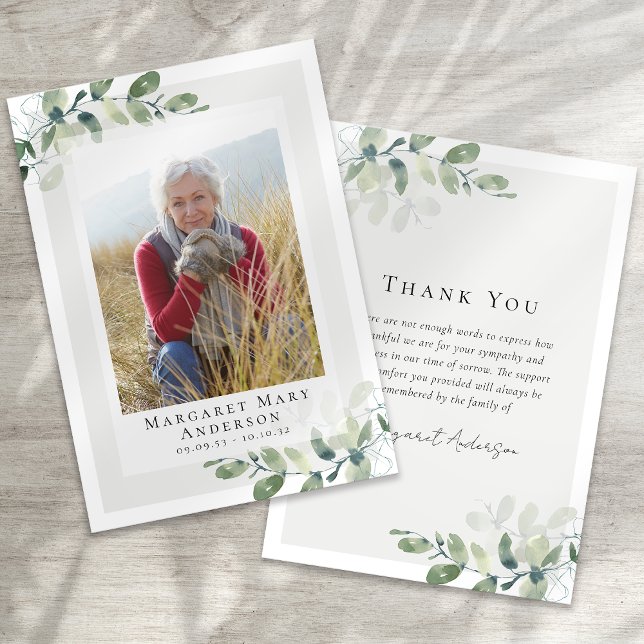 Carte De Remerciements Photo Sympathy Eucalyptus funérailles (Créateur téléchargé)