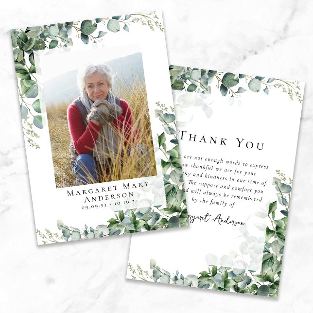 Carte De Remerciements Photo Sympathy Eucalyptus funérailles (Créateur téléchargé)