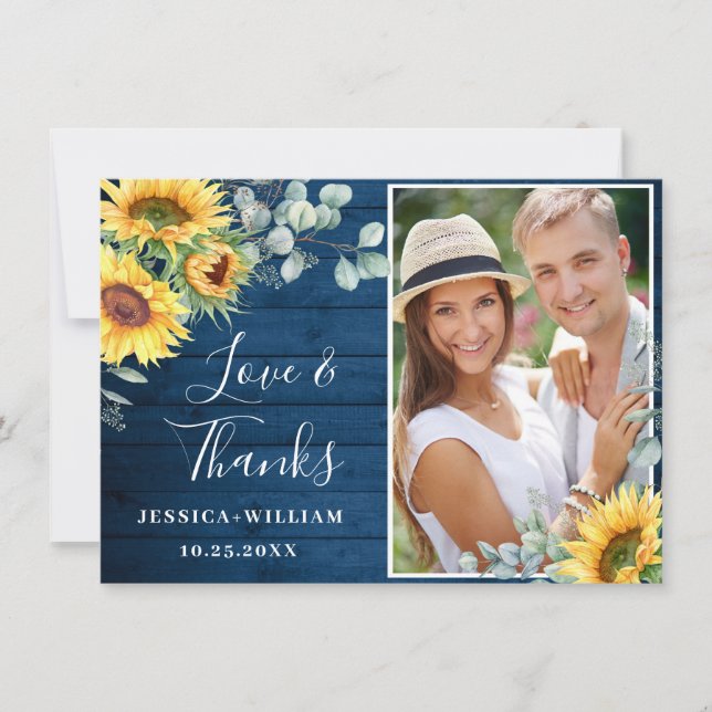 Carte De Remerciements PHOTO tournesol Eucalyptus Mariage Rustique (Devant)