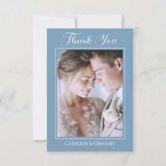 Carte De Remerciements Photo Upload Dusty Blue Floral Wedding Calligraphy