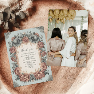 Carte De Remerciements Photo Vintage Dusty Blue Art Nouveau Fête des mari