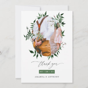 Carte De Remerciements Photographie de mariage avec verdure de forêt aqua