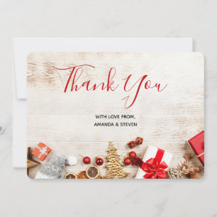 Carte De Remerciements Photographie en bois rustique avec objets de Noël