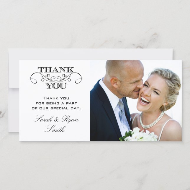 Carte De Remerciements Photographie Mariage moderne en noir et blanc Merc (Devant)